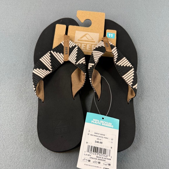 Reef Shoes - Reef Spring Woven Flip Flops Women 11 Black Pebble CI6717-110-M Recycled Webbing